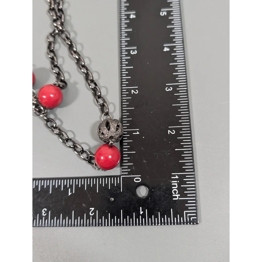 Gunmetal Filigree Ball Pink Bead Layering Necklace Goth Boho Y2K‎ 42 inch